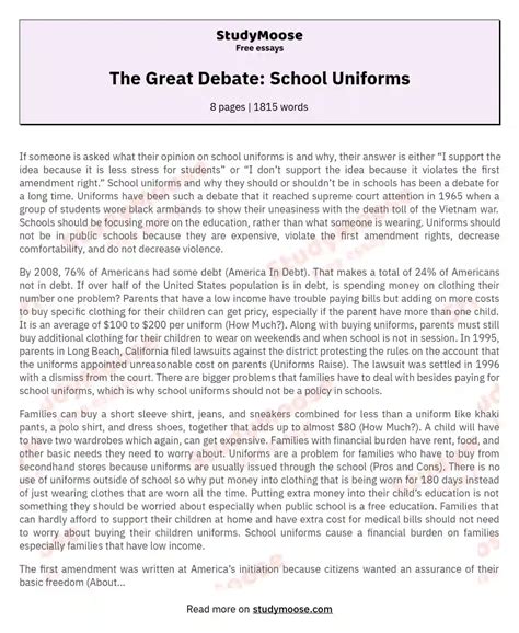 Formal essay on school uniforms